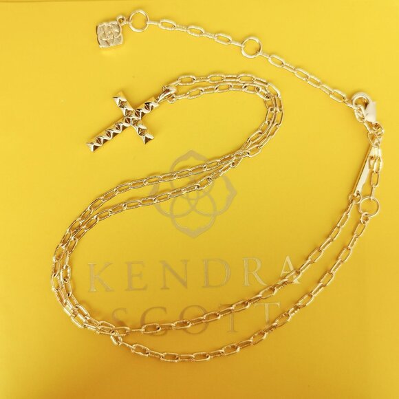 Kendra Scott Jada Cross Gold Short Necklace New - Picture 4 of 4